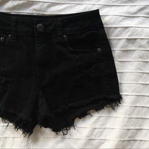 AE Black Distressed Denim High Rise Shorts